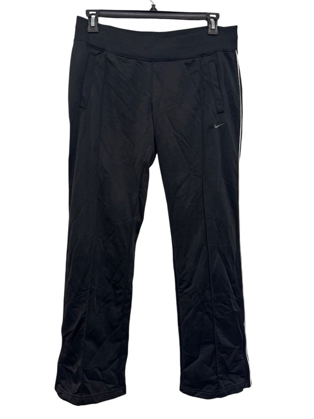 Nike Black Athletic Track Pants Womens Size L Polyester Ribbed Waistband